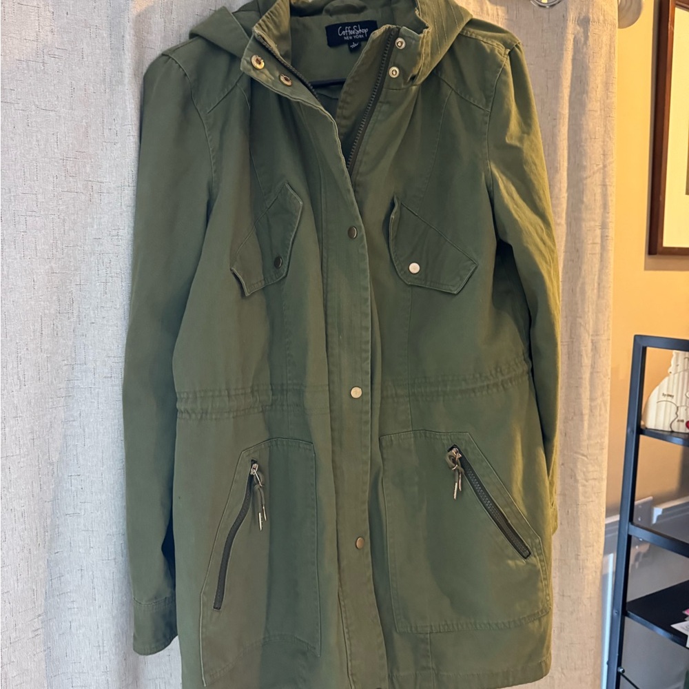CoffeeShop Green Hooded Utility Jacket